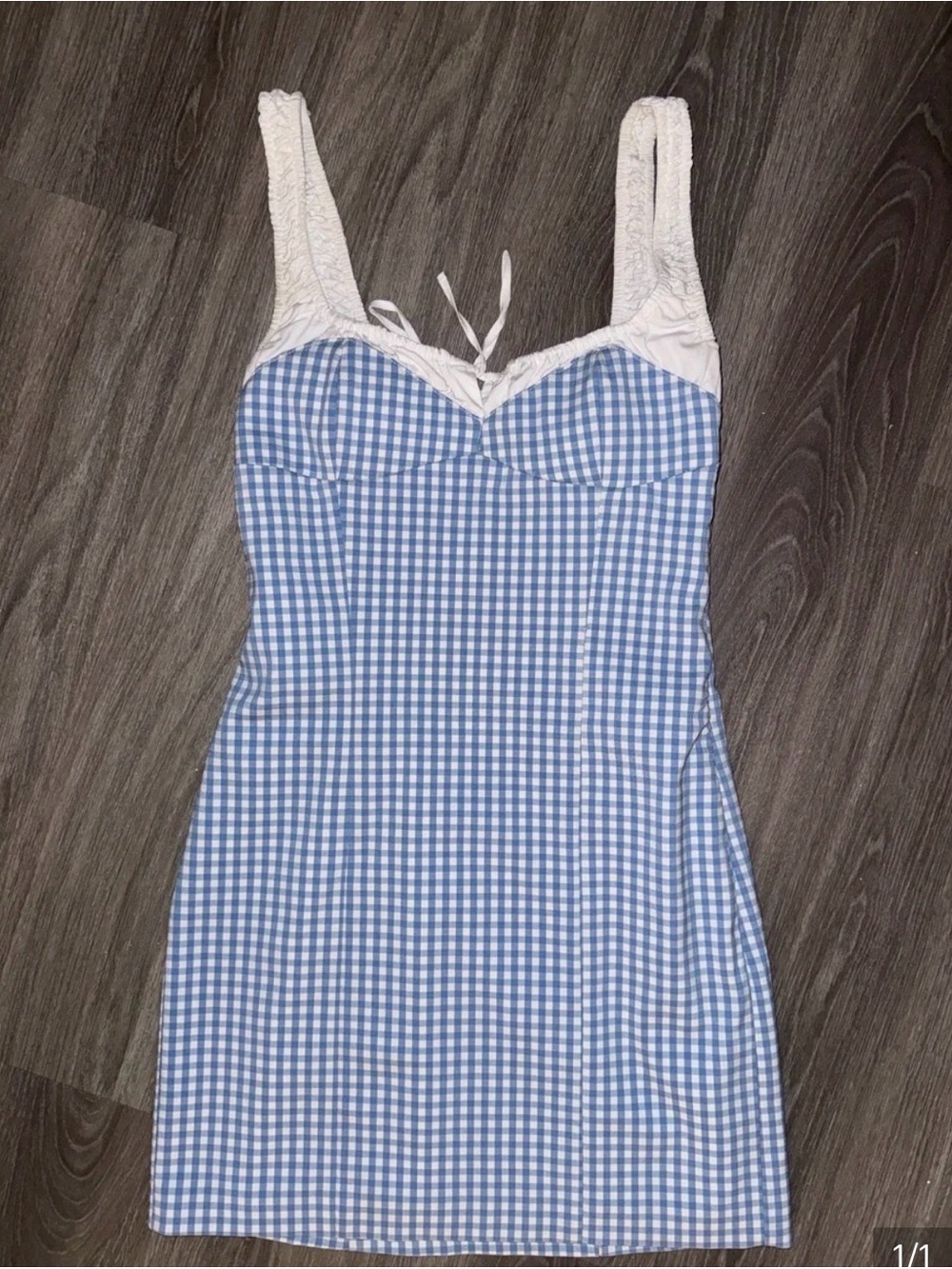 Zara Light Blue Gingham Lace-Detail Slip Dress NWT